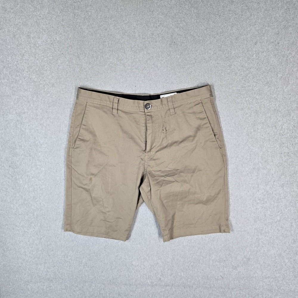 Volcom Men Shorts 36 Khaki Chino Mid Rise Pockets 9" Inseam Casual Summer READ